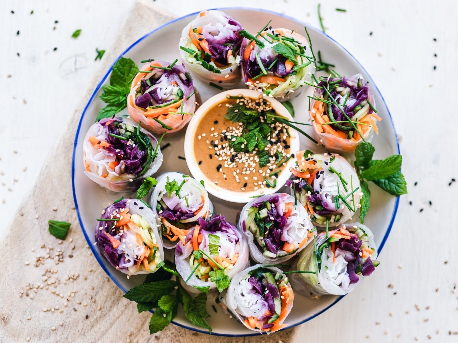 springrolls on a white plate